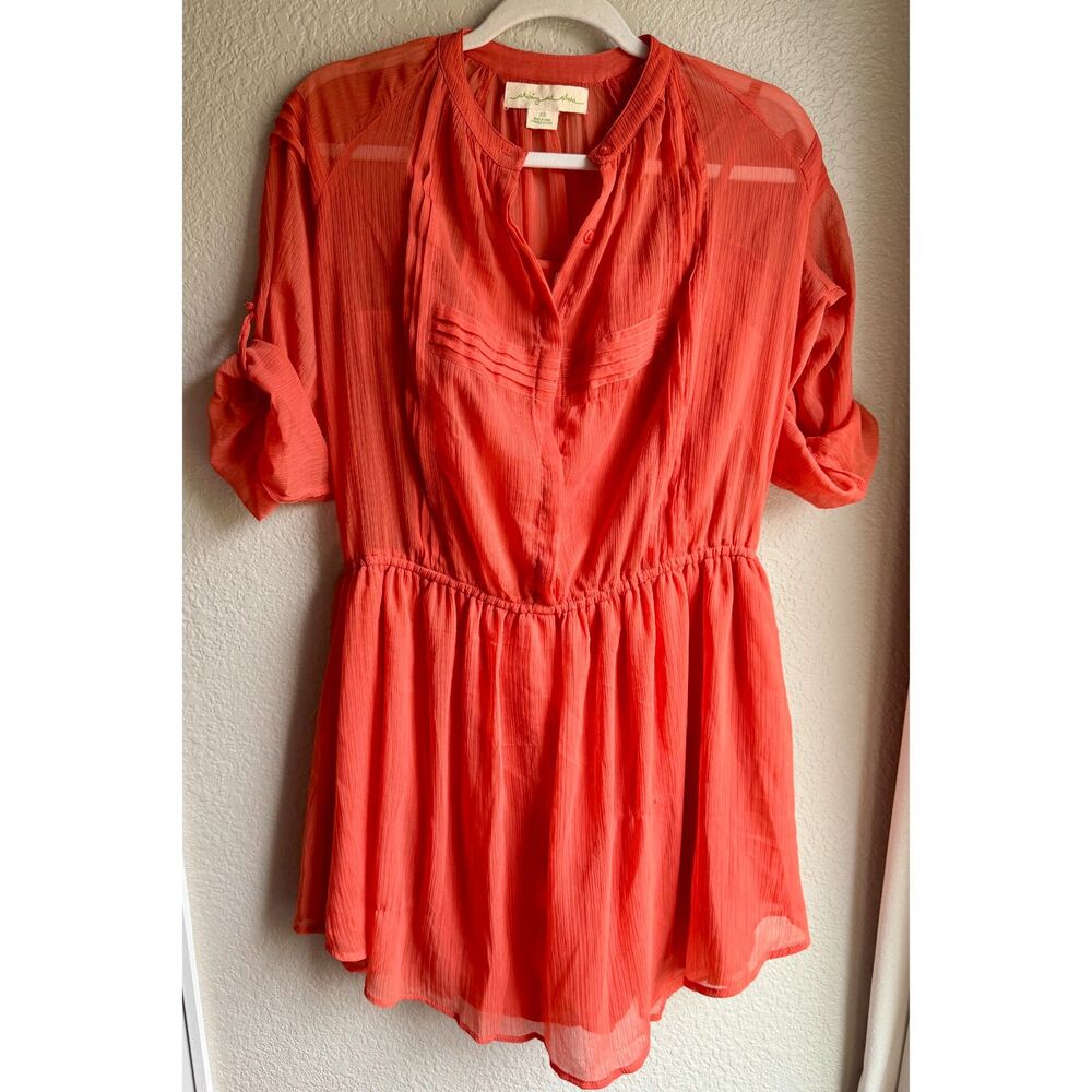 Staring at Stars Coral Orange Dress XS Roll Tab Sleeve Boho Anthropologie